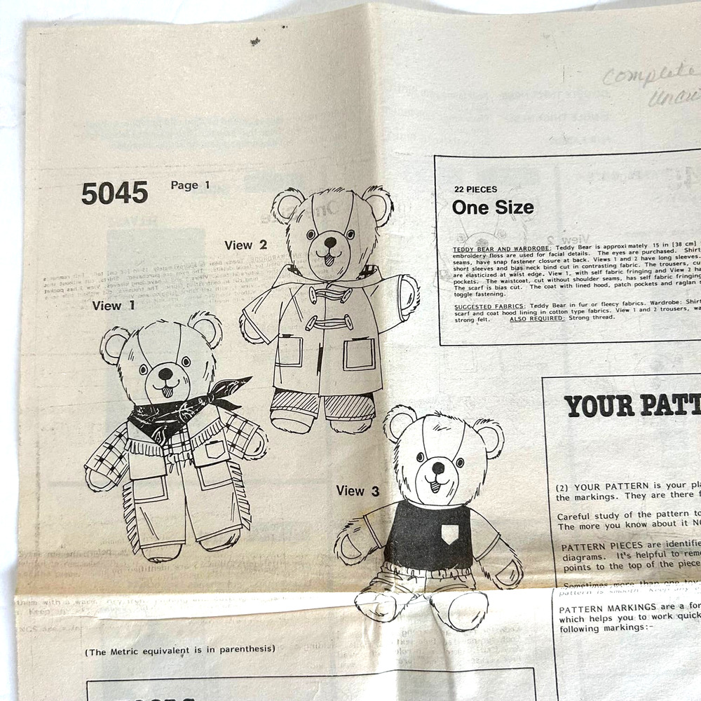 Vintage‎ Teddy Bear And Wardrobe Pattern #5045